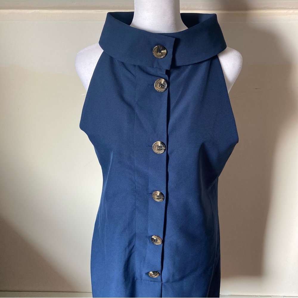 Sail to Sable Navy Blue High neck Sleeveless Button Up Dress size Medium - Picture 3 of 9